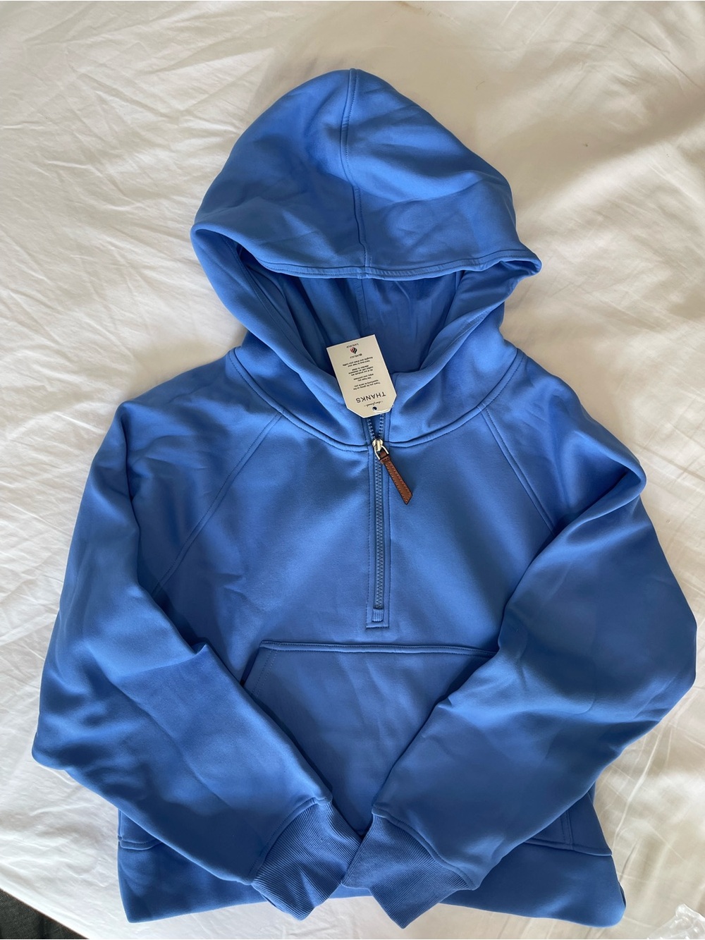 Light Blue Half-Zip Hooded Pullover Sweatshirt
